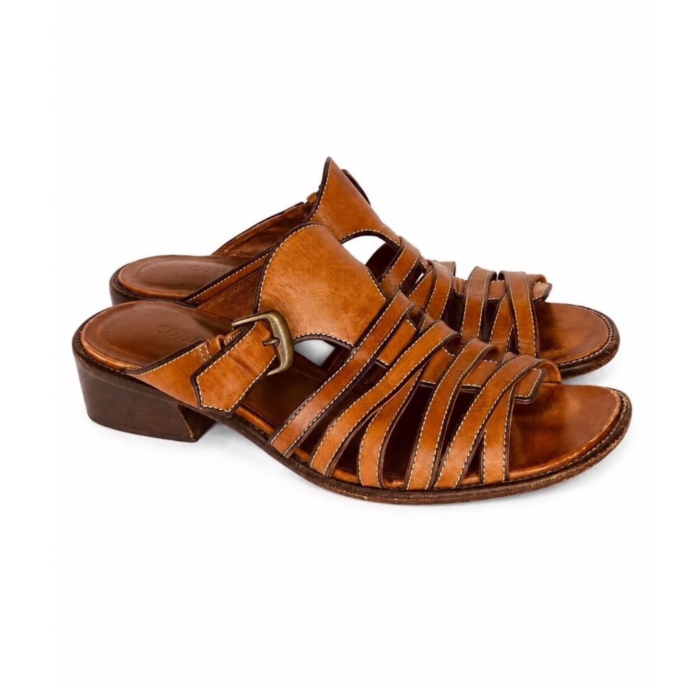 Cole Haan Womens Brown Leather Strappy Gladiator Block Heel Mule Sandals Size 8B
